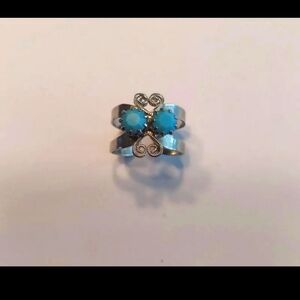 Elegant Silver and Blue Gemstone Retro Adjustable Ring
